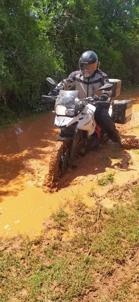 Adventure motorcycle in mud